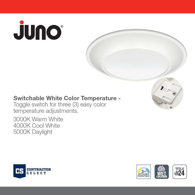Juno JSBT 6-Inch SlimBasics Tapered Disk Downlight, Switchable, White (6 Pack)