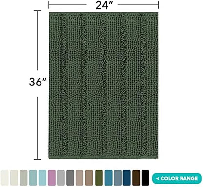 Turquoize Bathroom Rug 24"x36", Absorbent Chenille Bath Rug, Bronze Green