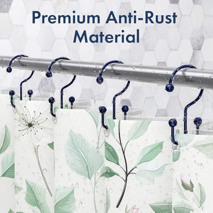 Bathway Shower Curtain Hooks Blue Shower Curtain Rings, 12 Pcs Double Hook Shower Curtain Hooks Rings Shower Curtain Hangers Rust Proof, Metal Shower Hooks for Bathroom Shower Curtain Rod