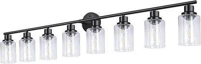 8-Light Black Vanity Lights, Modern Bathroom Light Fixtures with Clear Glass Shade, Wall Lamps for Mirror Kitchen Hallway Cabinet Living Room Sconces Lights - E26