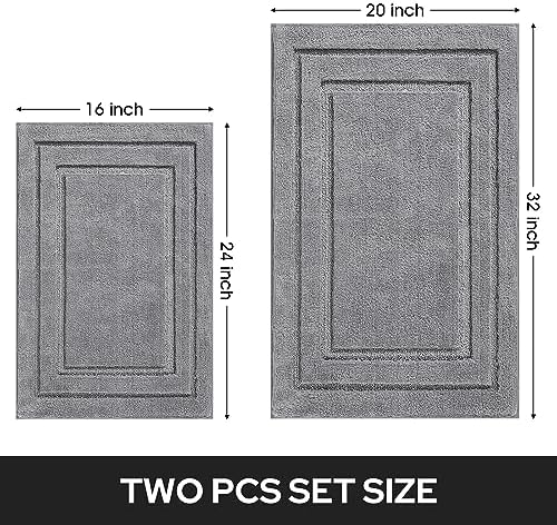 HOMEIDEAS Bathroom Rugs Sets 2 Piece, Super Soft Non Slip Bath Mat Grey