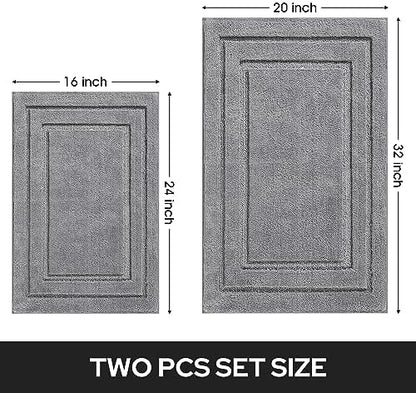 HOMEIDEAS Bathroom Rugs Sets 2 Piece, Super Soft Non Slip Bath Mat Grey
