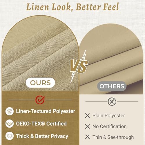 WONICY No Hook Shower Curtain with Liner for Bathrooms, Khaki, 71 x 74