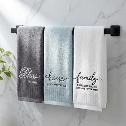 Tiamon 3 Pcs Bathroom Towel Decorative Set 100% Cotton Fluffy Bath Hand Towels for Guest Gifts Farmhouse Kitchen Hand Towels Home(Black, White, Gray,30 x 13 Inch,Home, Family, Love)