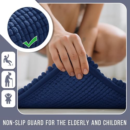 Yimobra Bathroom Rug Mat 47 x 24, Non Slip and Super Absorbent Bath Mat,Machine Washable Quick Dry,Ultra Plush Chenille Shower Rugs for Bathroom Floor Sink Tub and Shower Outside,Navy Blue