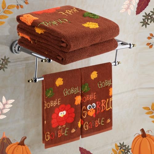 Quera Thanksgiving Hand Towels Rust Turkey Gobble for Bathroom Kitchen