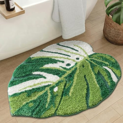 Monstera Bath Mat,Green Leaf Rug 26"X21",Soft Leaf Pattern Bathroom Rug
