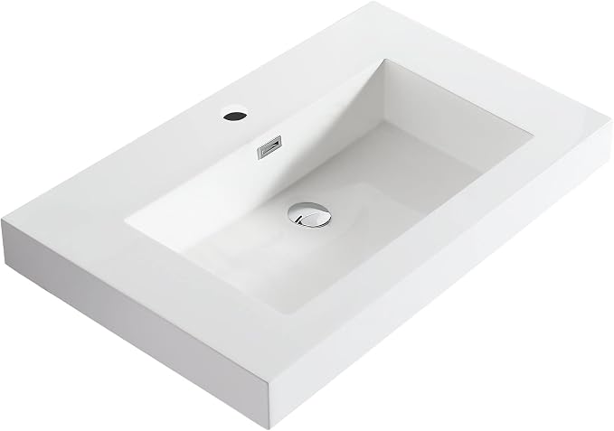 Dowell 30" Bathroom Sink,Single Bowl Vanity Basin,Rectangular Drop-In Bathroom Sink with Overflow,White-000 3018BP