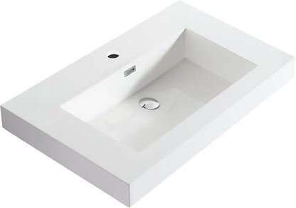 Dowell 30" Bathroom Sink,Single Bowl Vanity Basin,Rectangular Drop-In Bathroom Sink with Overflow,White-000 3018BP