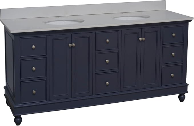 Bella 72-inch Double Bathroom Vanity (Quartz/Marine Gray): Includes Marine Gray Cabinet with Stunning Quartz Countertop and White Ceramic Sinks