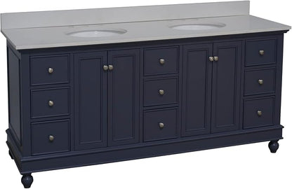 Bella 72-inch Double Bathroom Vanity (Quartz/Marine Gray): Includes Marine Gray Cabinet with Stunning Quartz Countertop and White Ceramic Sinks