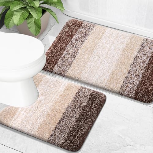 OLANLY Micorfiber Bathroom Rug Set 2 Piece, 24"x16"+U-Shaped 24"x20"