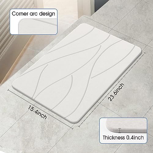 Veeloim Stone Bath Mat Diatomaceous Earth Shower Mat Non-Slip Super Absorbent Diatomite Stone Bath Mats for Bathroom Floor Quick Drying Natural Easy to Clean(23.6''×15.4" White)