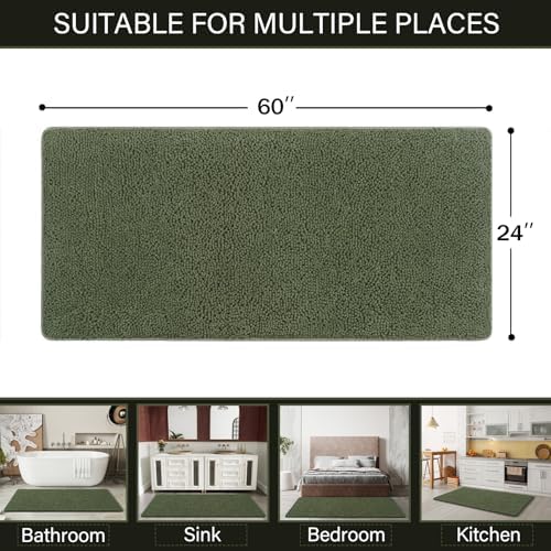 LOCHAS Luxury Bathroom Rug Shaggy Bath Mat 24 x 60 Inch, Olive Green
