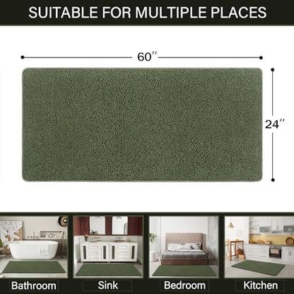 LOCHAS Luxury Bathroom Rug Shaggy Bath Mat 24 x 60 Inch, Olive Green