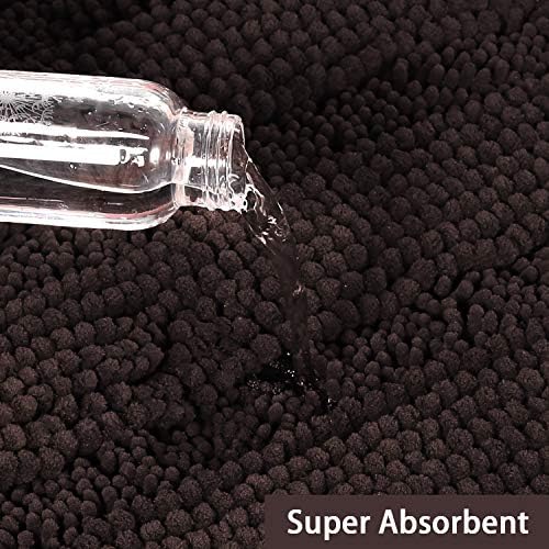 Turquoize Bathroom Rug 20"x32", Soft Absorbent Chenille Bath Rug, Brown