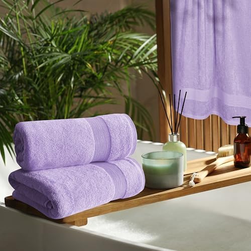 Belizzi Home 4 Pack Bath Towel Set 27x54, 100% Ring Spun Cotton, Ultra Soft Highly Absorbent Machine Washable Hotel Spa Quality Bath Towels for Bathroom, 4 Bath Towels - Purple