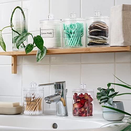 6 Pack Acrylic Qtip Holder Dispenser for Cotton Swabs, Balls, Floss Picks