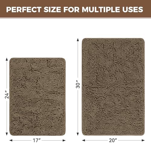 Bcoimo Bath Rugs Mat Set,2 Piece Non Slip Chenille Latte Bathroom Mat Sets