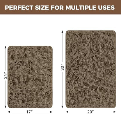 Bcoimo Bath Rugs Mat Set,2 Piece Non Slip Chenille Latte Bathroom Mat Sets