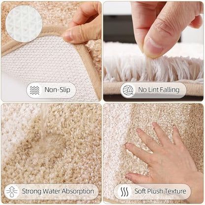 32PCS Bathroom Sets with Shower Curtain and Rugs Beige Bathroom Accessories Set Shower Curtain Set 3PCS Lotion Soap Dispenser Bathroom Accessories with Black Bathroom Decor