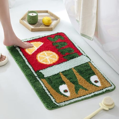 TRUEDAYS Sardine Bath Mat, Cute Bath Mat for Bathroom 20x30 Inch, Green