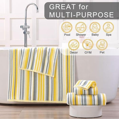 VOOVA & MOVAS Yellow Gray Towels for Bathroom 6 Pack, 100% Cotton