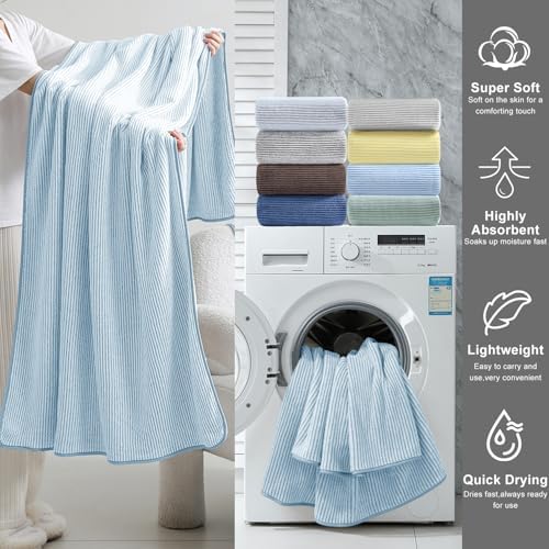 8-Piece Premium Towel Set for Bathroom|2 Oversized Large Bath Sheet,2 Hand Towels,4 Washcloths|Soft Cozy Highly Absorbent Fast Dry Microfiber Shower Towel Set for Hotel Bathroom Essentials,Blue White