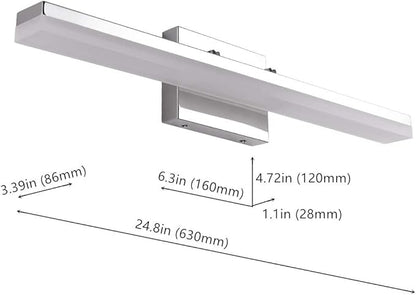 mirrea 24in Modern LED Vanity Light for Bathroom Lighting Dimmable 24w Chromed (Warm White 3000K)