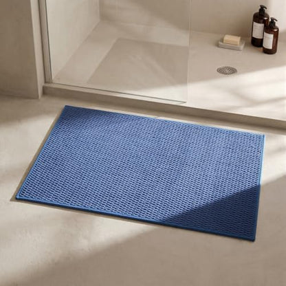 Triohero Bathroom Rugs Non Slip Washable, Super Absorbent Thin Bath Mat Small Quick Dry Low Pile Bathroom Rug, Denim Blue 20"x30"