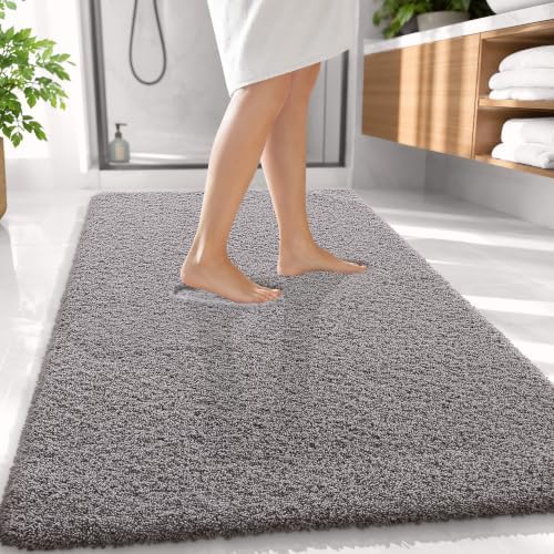 OLANLY Microfiber Large Bathroom Rugs 59x35, Soft Bath Mat, Light Grey