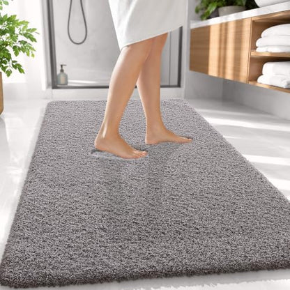OLANLY Microfiber Large Bathroom Rugs 59x35, Soft Bath Mat, Light Grey