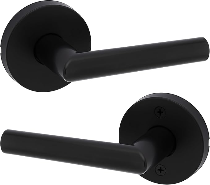 Kwikset Milan Interior Passage Door Handle, Lever For Closet and Hallway Doors, Reversible Non-Locking Handle Lever, Matte Black