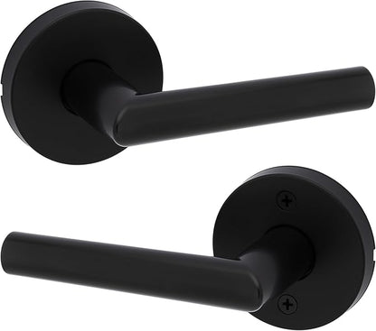 Kwikset Milan Interior Passage Door Handle, Lever For Closet and Hallway Doors, Reversible Non-Locking Handle Lever, Matte Black