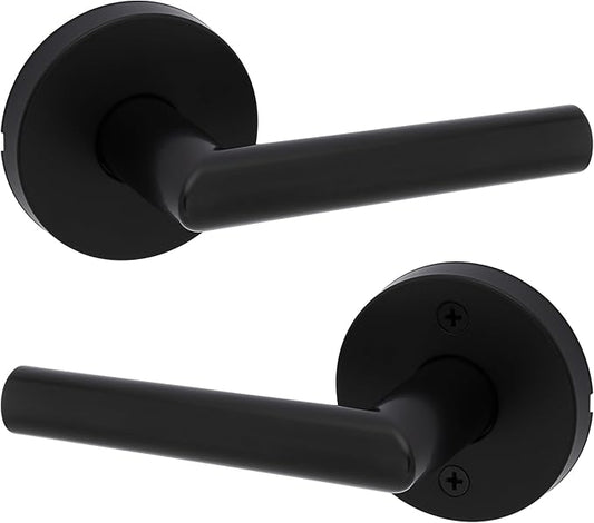 Kwikset Milan Interior Passage Door Handle, Lever For Closet and Hallway Doors, Reversible Non-Locking Handle Lever, Matte Black
