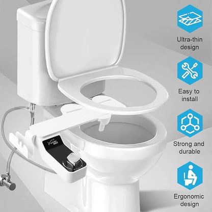 Bidet Attachment for Toilet with Filters, Non-Electric Self Cleaning Dual Nozzle for Bidet Toilet Seat, Adjustable Water Pressure Nozzle(COLOR:white)