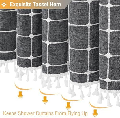 BTTN Charcoal Gray Boho Farmhouse Linen Heavy Duty Shower Curtain, 72x72