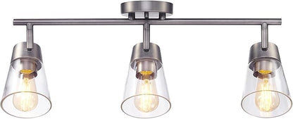 GLOBE Electric 64000045 24" 3-Light Track Lighting, Pewter, Clear Glass Shades, Ceiling Light, Pivot Shade, 3 Bulb, Kitchen Lights, E26 Socket