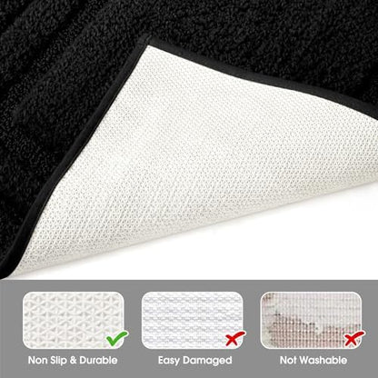 HOMEIDEAS Bathroom Rugs Sets 2 Piece, Super Soft and Absorbent Non Slip Microfiber U-Shaped Toilet Bath Mat Set (20"x32"+U20 x24, Black)