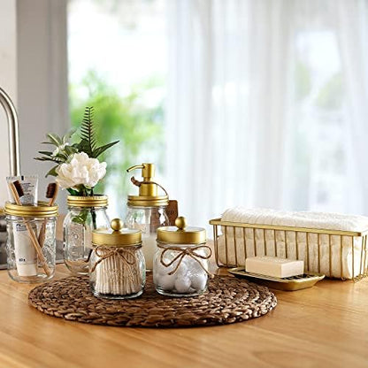 SheeChung Mason Jar Bathroom Accessories Set, 6Pcs Rustic Bathroom Set,Gold