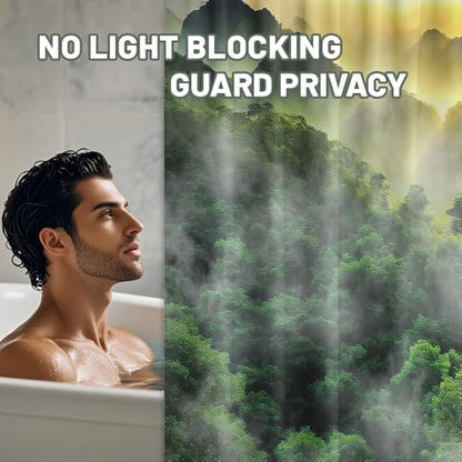 Misty Forest Shower Curtain Mountain Nature Scenic Green Bathroom Decor, Waterproof Cloth Fabric with Hooks 70" W x 72" L