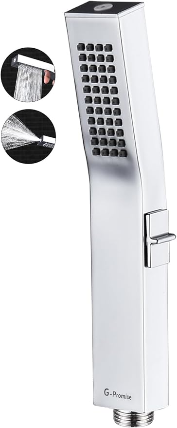 G-Promise All Metal Square Handheld Head with Power Wash Mode (Chrome) | All Metal Construction, Powerful Wash Mode, Side Push Switch, Modern Look, Simple to Install