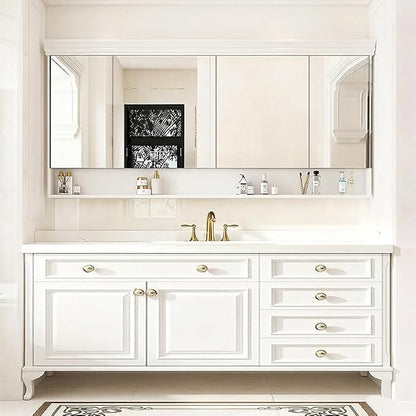 48-92IN Single/Double Sink Bathroom Vanity, Defogging Smart Mirror, Modern American Free Standing Vanity with Bathroom Cabinet