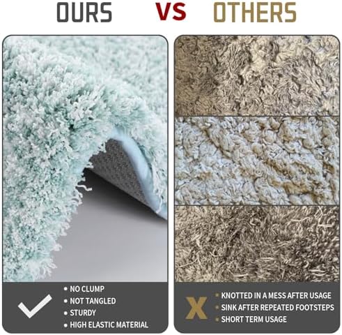 Yimobra Toilet Rugs U Shaped 24X20, Ultra Soft and Water Absorbent Bath Mats, Non Slip Fluffy Luxury Microfiber Contour Bath Rugs for Toilet, Dry Quick, Machine Washable, Sky Light Blue and White