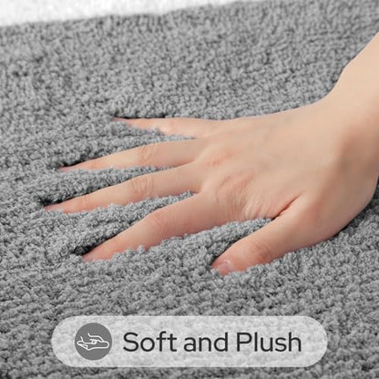 HOMEIDEAS Light Grey Bathroom Rugs Sets 2 Piece 20" x 32" + 16" x 24"