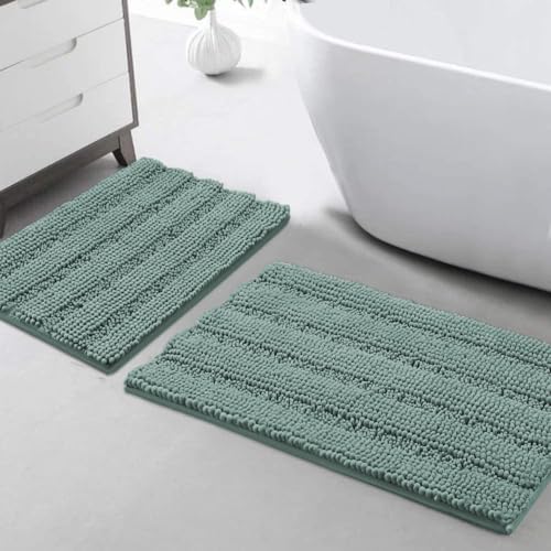 Turquoize Bathroom Rug Set, 2 Piece Soft Absorbent Chenille Bath Rug Set