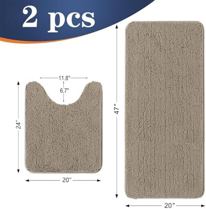 OLANLY Chenille Bathroom Rugs Mats Set 2 Piece, 47"x20"+24"x20", Warm Taupe