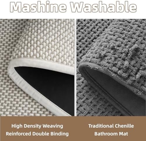 PADOOR-Bath Mat-Super Absorbent Chenille Bathroom Mats-Rubber Backed Bath Mats for Bathroom Non Slip, Easy Clean Bathroom Rugs Front of Bathtub,Shower Room,Sink-20×32, Beige&Cream
