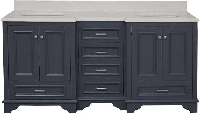 Kitchen Bath Collection Nantucket 72-inch Double Bathroom Vanity (Quartz/Marine Gray): Includes Marine Gray Cabinet with Stunning Quartz Countertop and White Ceramic Sinks