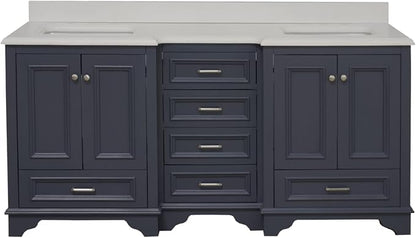 Kitchen Bath Collection Nantucket 72-inch Double Bathroom Vanity (Quartz/Marine Gray): Includes Marine Gray Cabinet with Stunning Quartz Countertop and White Ceramic Sinks